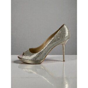 JIMMY CHOO Gold Metallic Leather Peeptoe Heels Size 40 / US 10